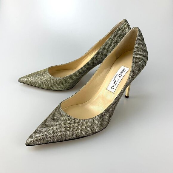 NIB Jimmy Choo Agnes Light Bronze Glitter Pumps Size 39.5 - Picture 2 of 11